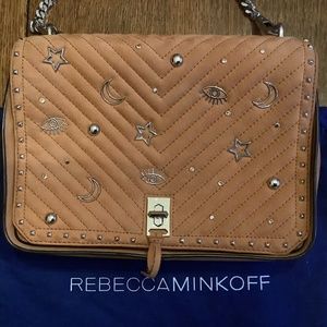 Rebecca Minkoff Becky Crossbody Bag - Tan suede leather with studs and quilting
